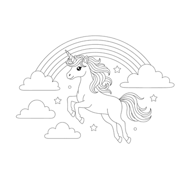 Unicorn and Rainbow in the Sky Coloring Page