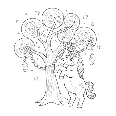 Unicorn Decorating for a Star Party Coloring Page