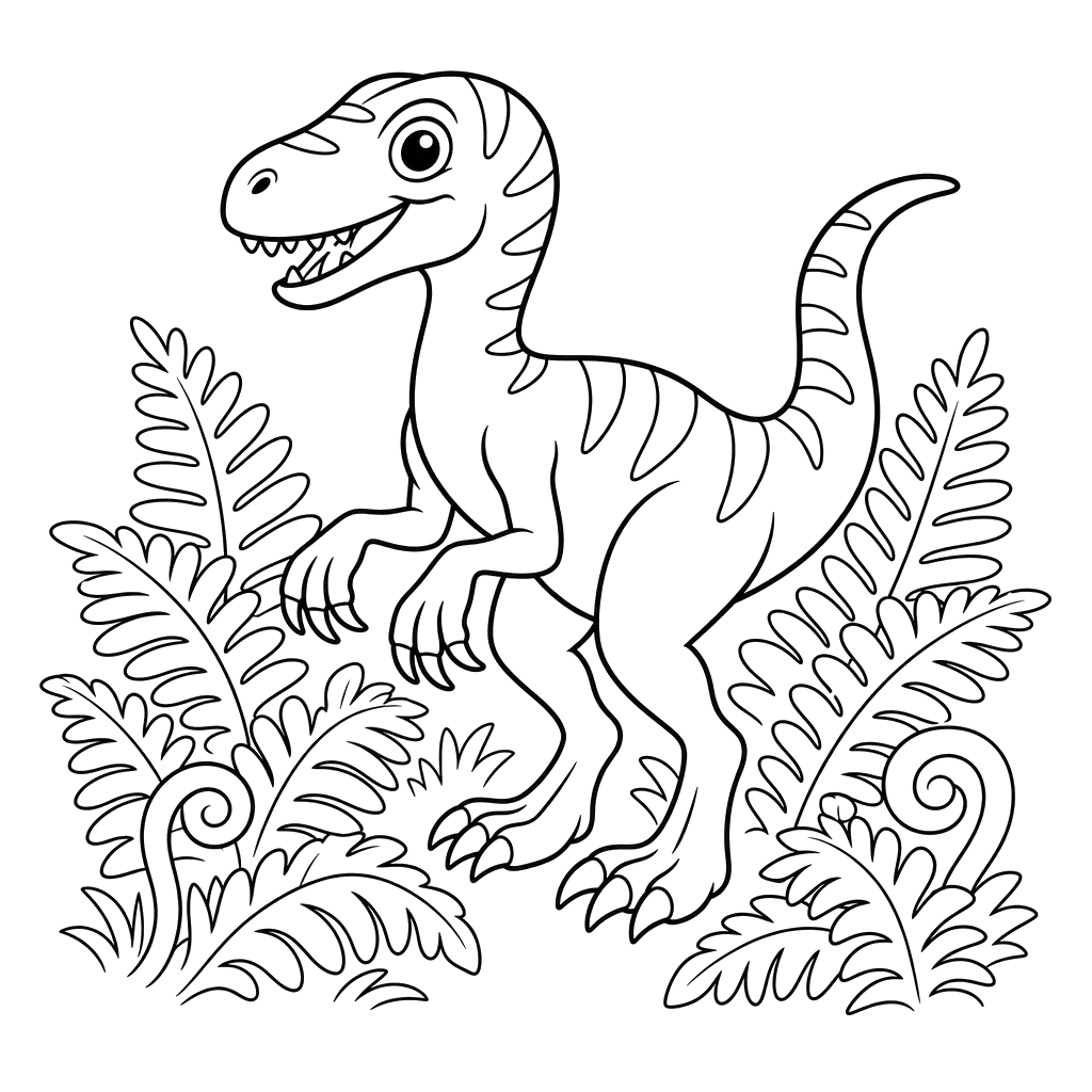 Velociraptor in Ferns coloring page