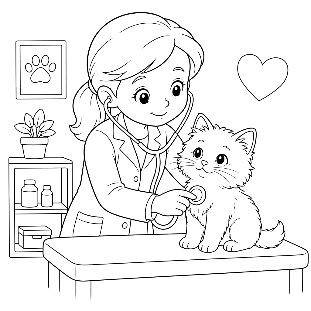 Veterinarian Examining a Fluffy Kitten