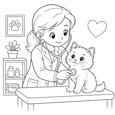 Veterinarian Examining a Fluffy Kitten