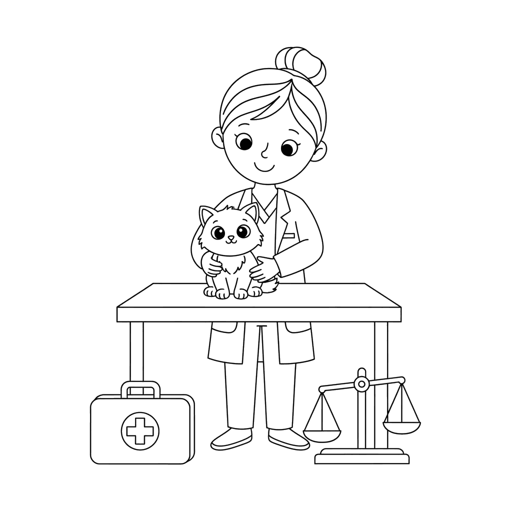 Kitten Vet Checkup Coloring Page