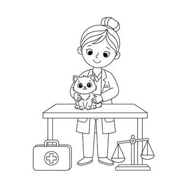 Kitten Vet Checkup Coloring Page