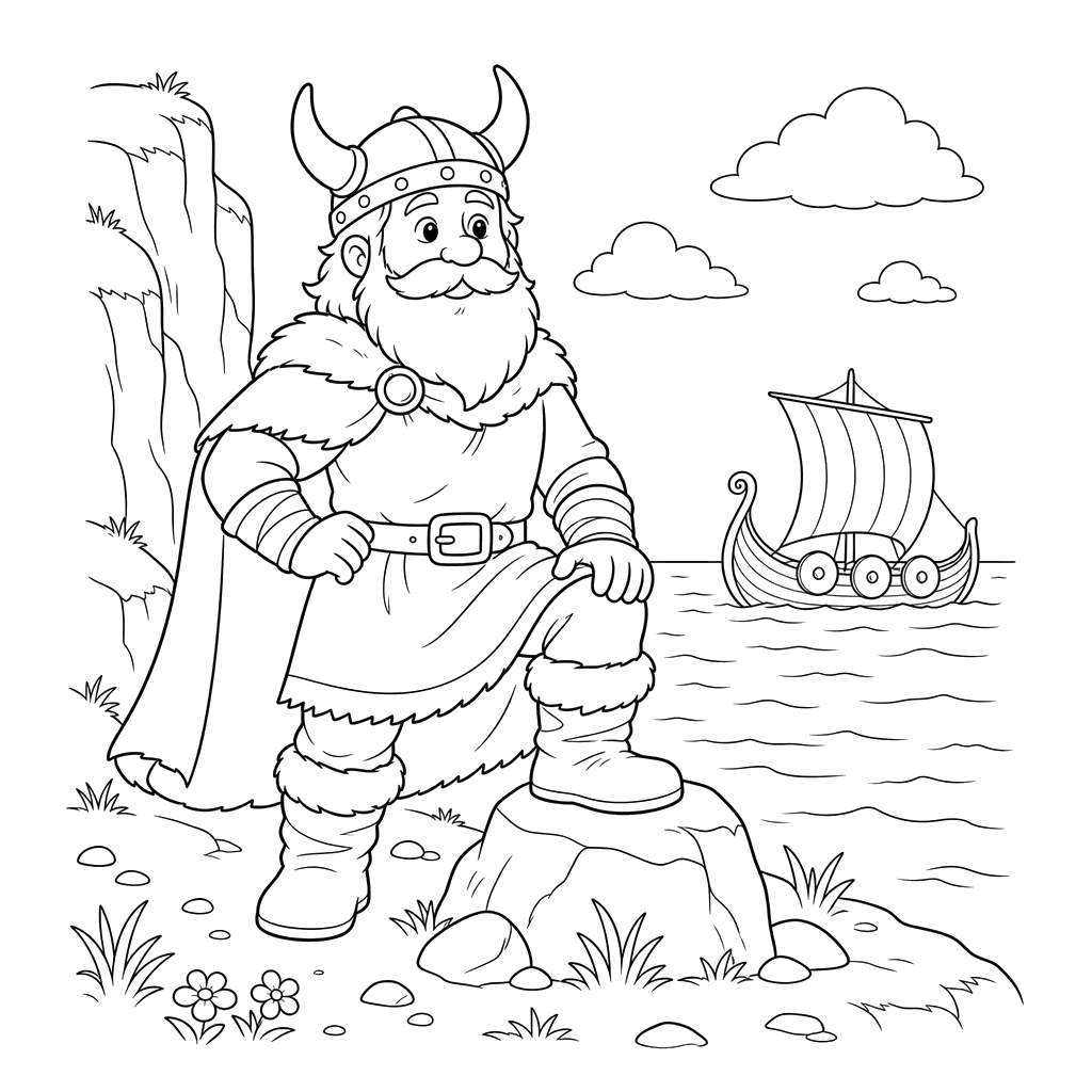 Viking by the Cliff Coloring Page