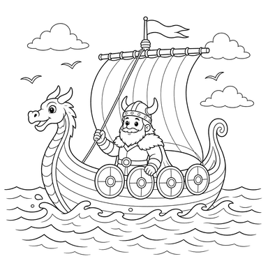 Viking on a Longship Coloring Page