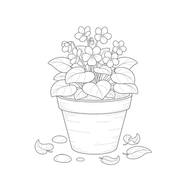 Violet Flower Pot Coloring Page