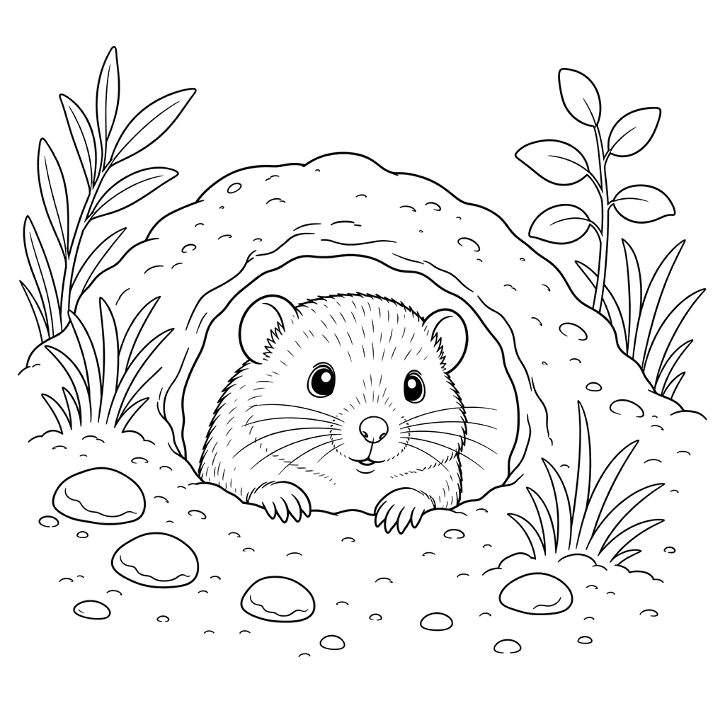 A Little Vole Peeking Out of Its Burrow