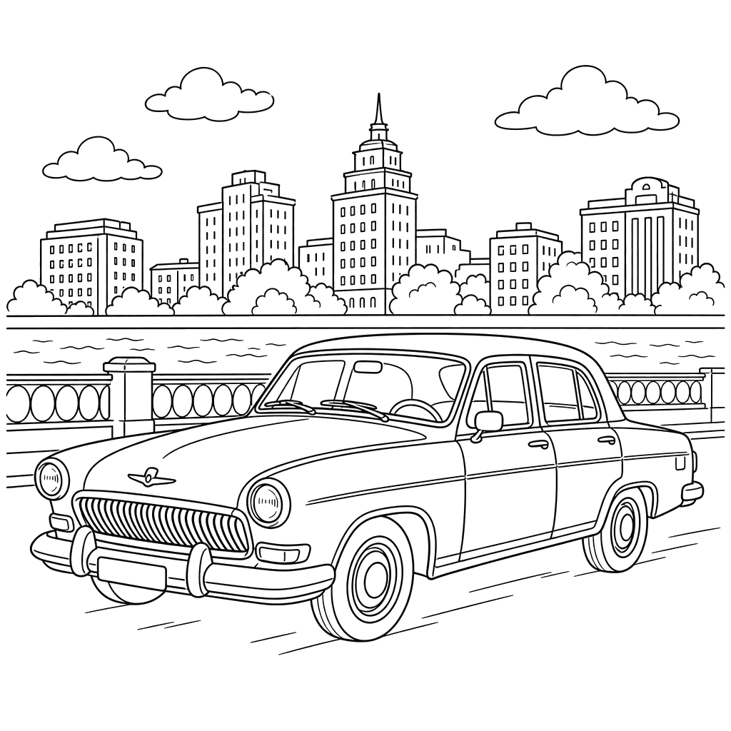 Volga River and City Buildings Coloring Page