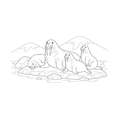 Walruses Resting on the Shore Coloring Page