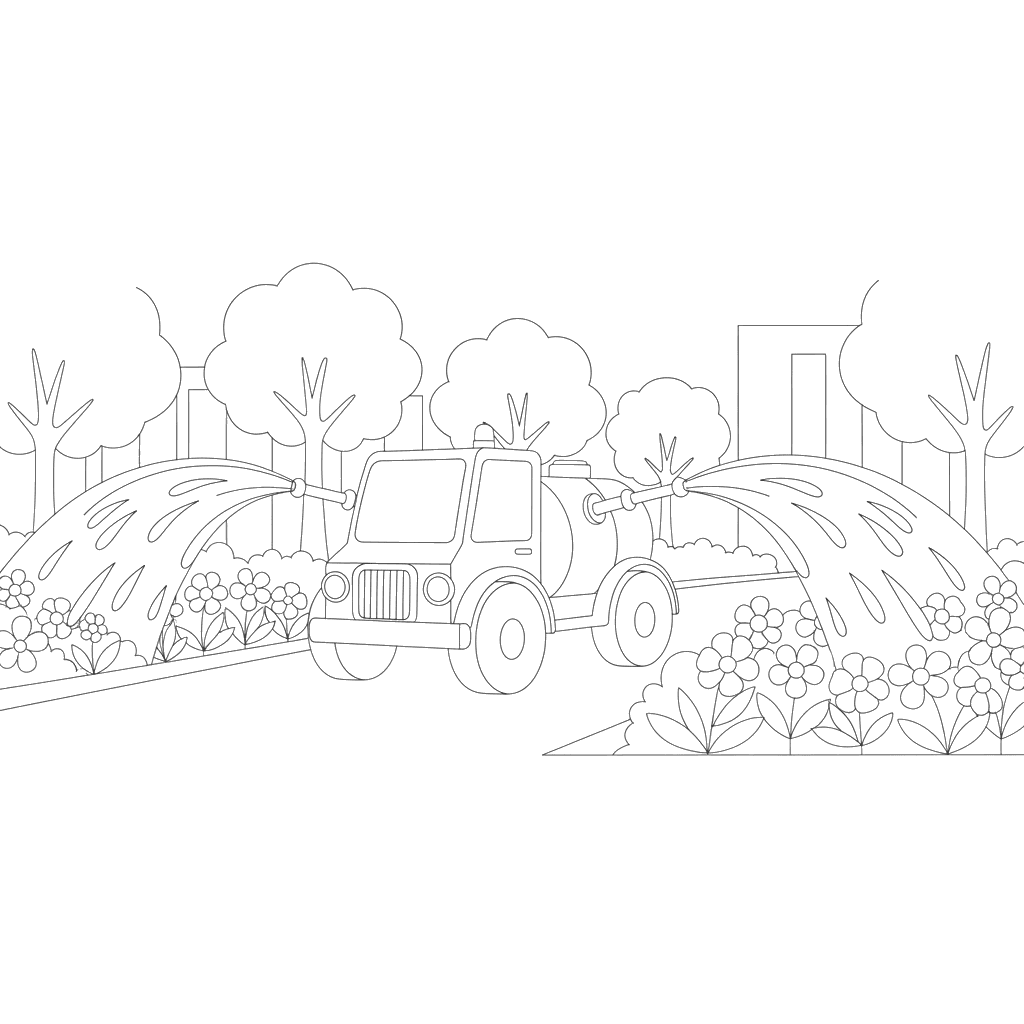 Watering Truck in City Alley