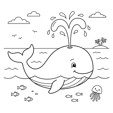 Whale Spouting Water Coloring Page