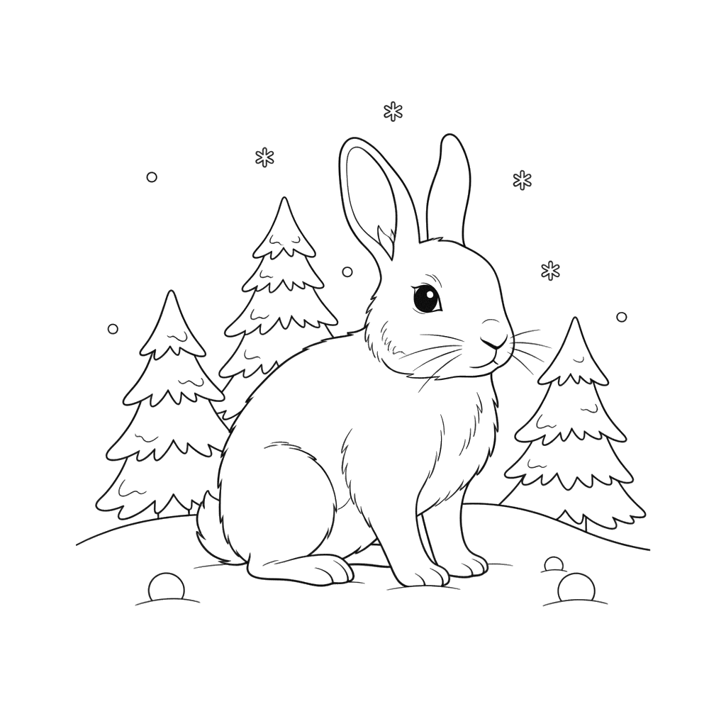 White Rabbit in Snow Coloring Page