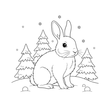 White Rabbit in Snow Coloring Page