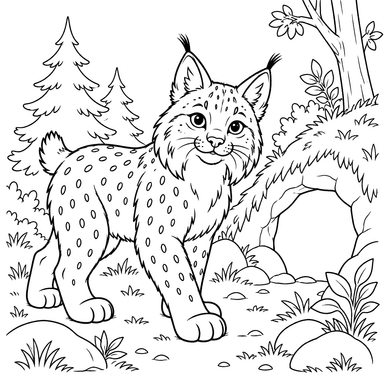 Wild Cat by a Forest Burrow Coloring Page