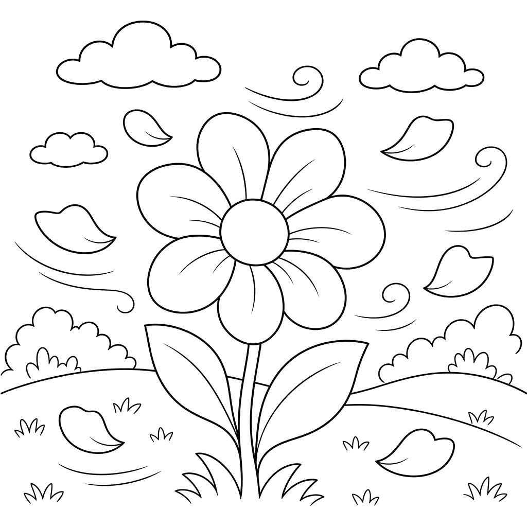 Windy Meadow with Flying Petals