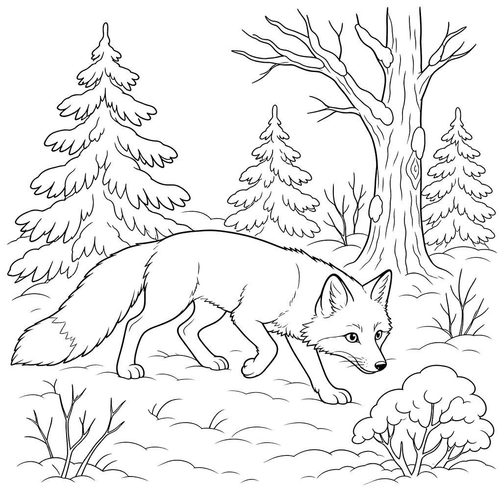 Fox Hunting in Winter Forest