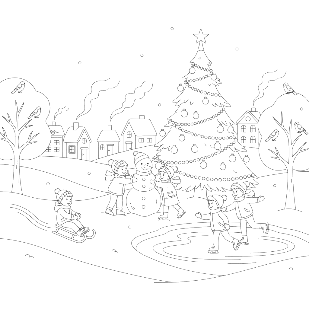 Winter Town Fun with Snowman and Skating