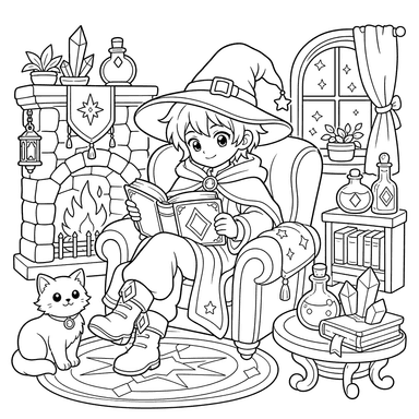 Wizard by the Fireplace