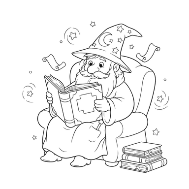 Wizard Reading Ancient Book Coloring Page