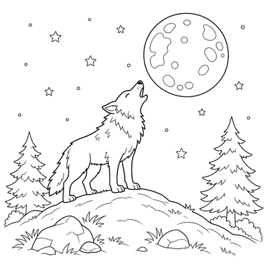 Wolf Howling at the Moon Coloring Page