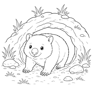 Wombat Emerging from Burrow Coloring Page
