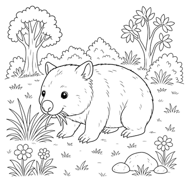 Wombat Eating Grass Coloring Page