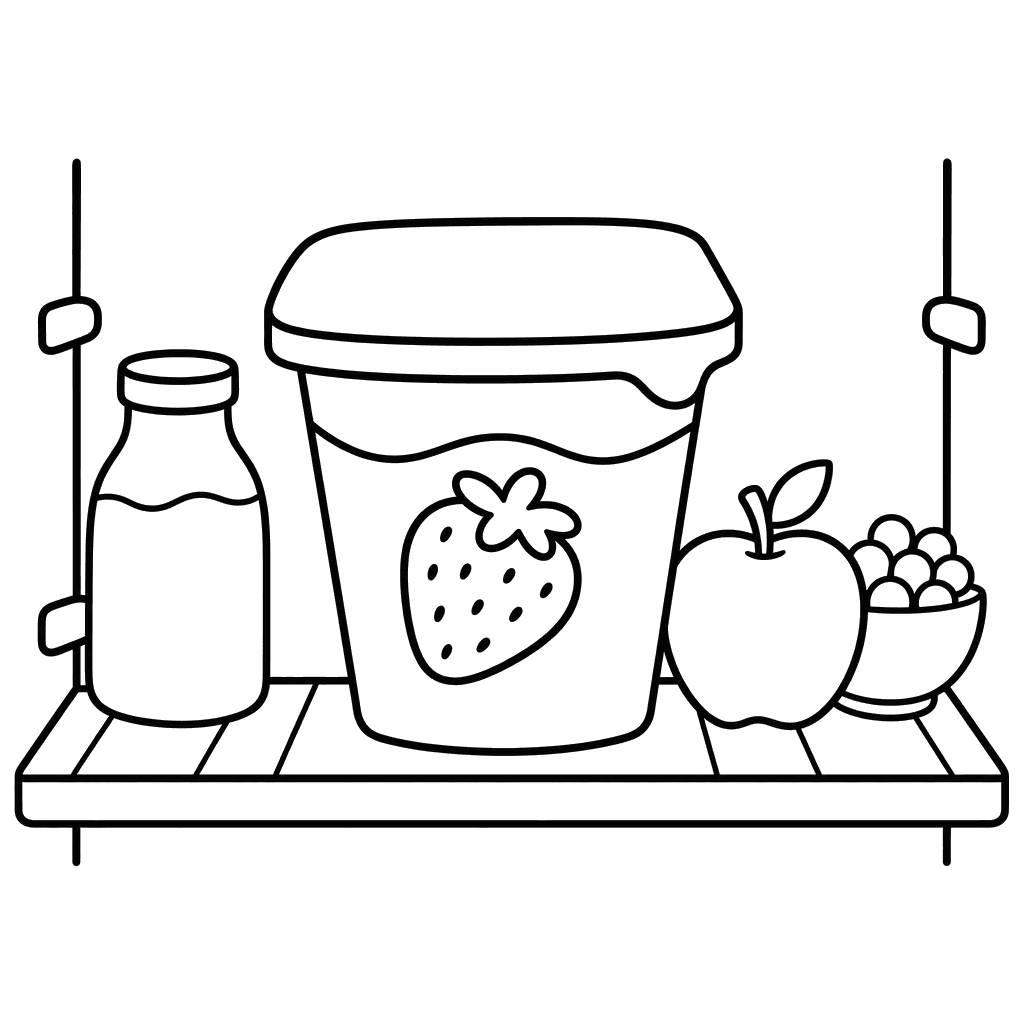 Yogurt on Fridge Shelf Coloring Page