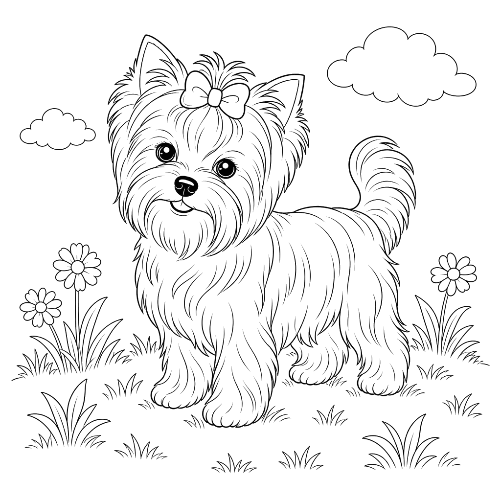 Yorkshire Terrier on Grass Coloring Page