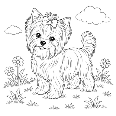 Yorkshire Terrier on Grass Coloring Page