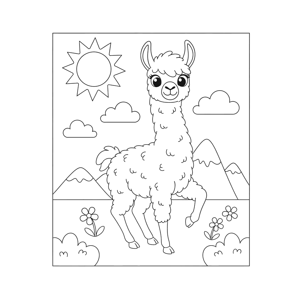 Young Llama Playing Coloring Page