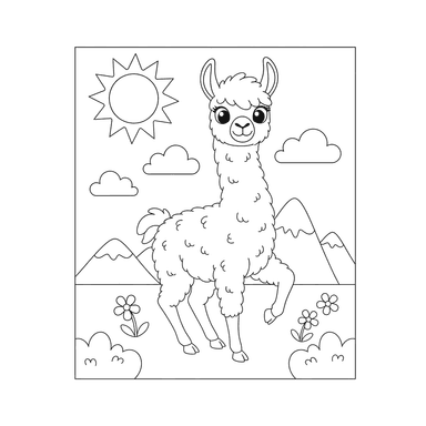 Young Llama Playing Coloring Page
