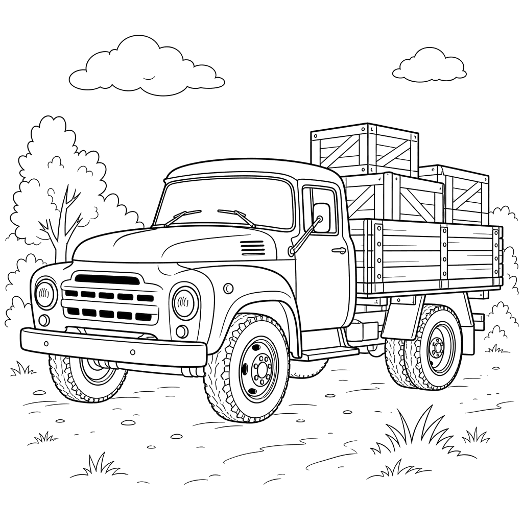 ZIL Truck Carrying Boxes — Coloring Page