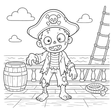 Friendly Zombie Pirate on Deck Coloring Page