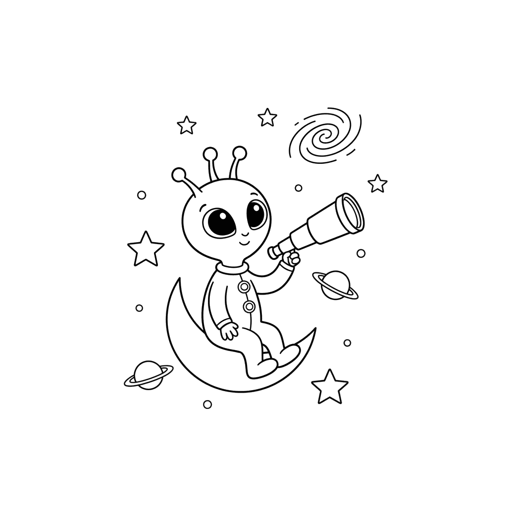 Alien Stargazing Coloring Page