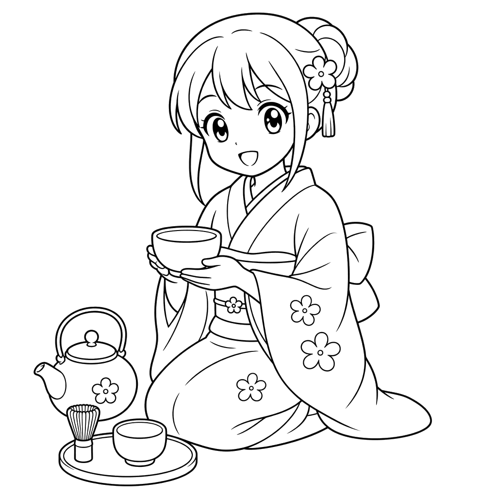 Anime girl at tea ceremony