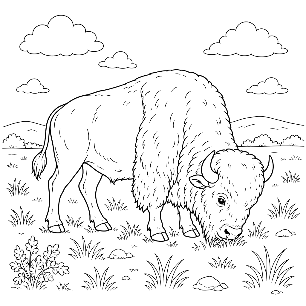 Bison in the Prairie Coloring Page