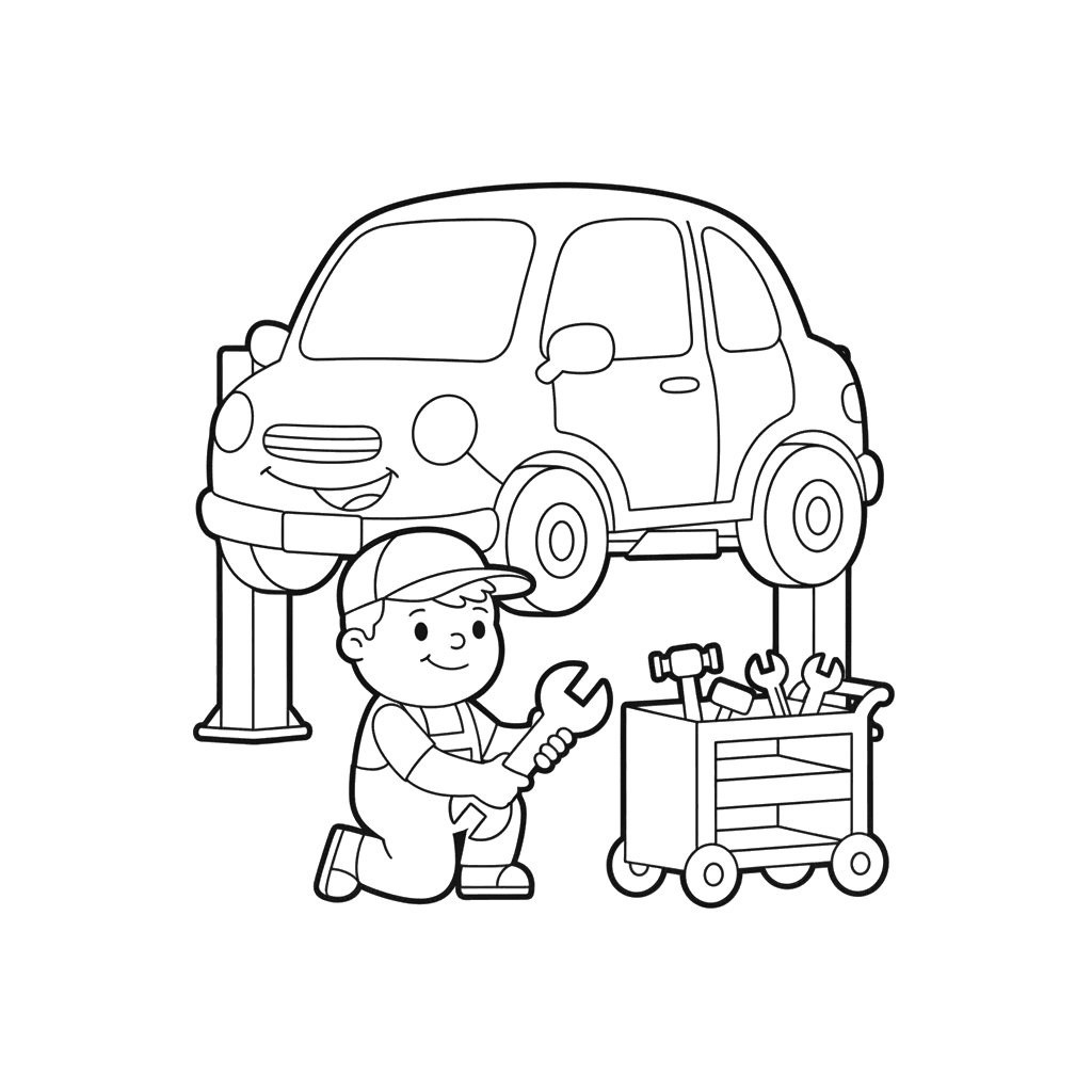 Car Service Mechanic Coloring Page