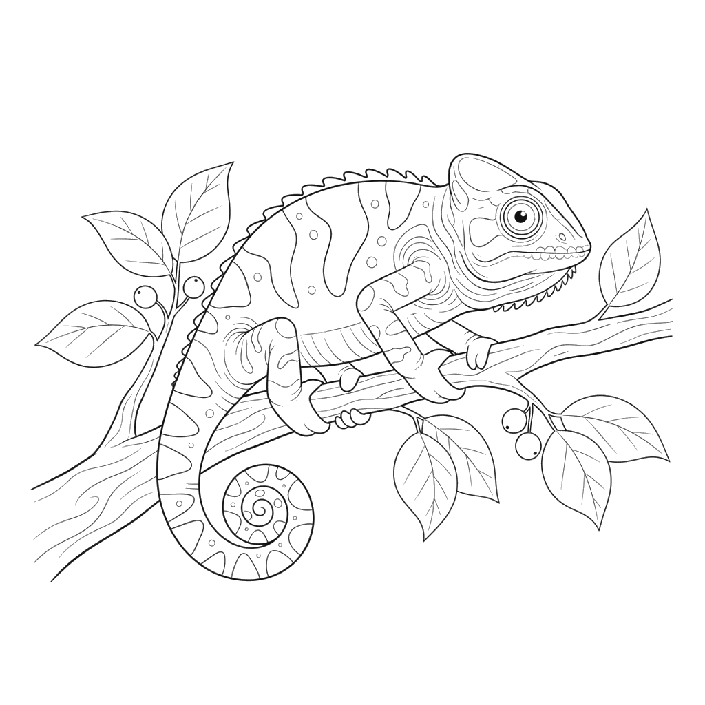 Chameleon on a Branch Coloring Page