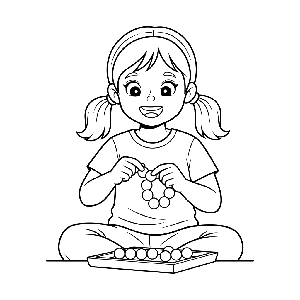 Girl Making a Bead Bracelet