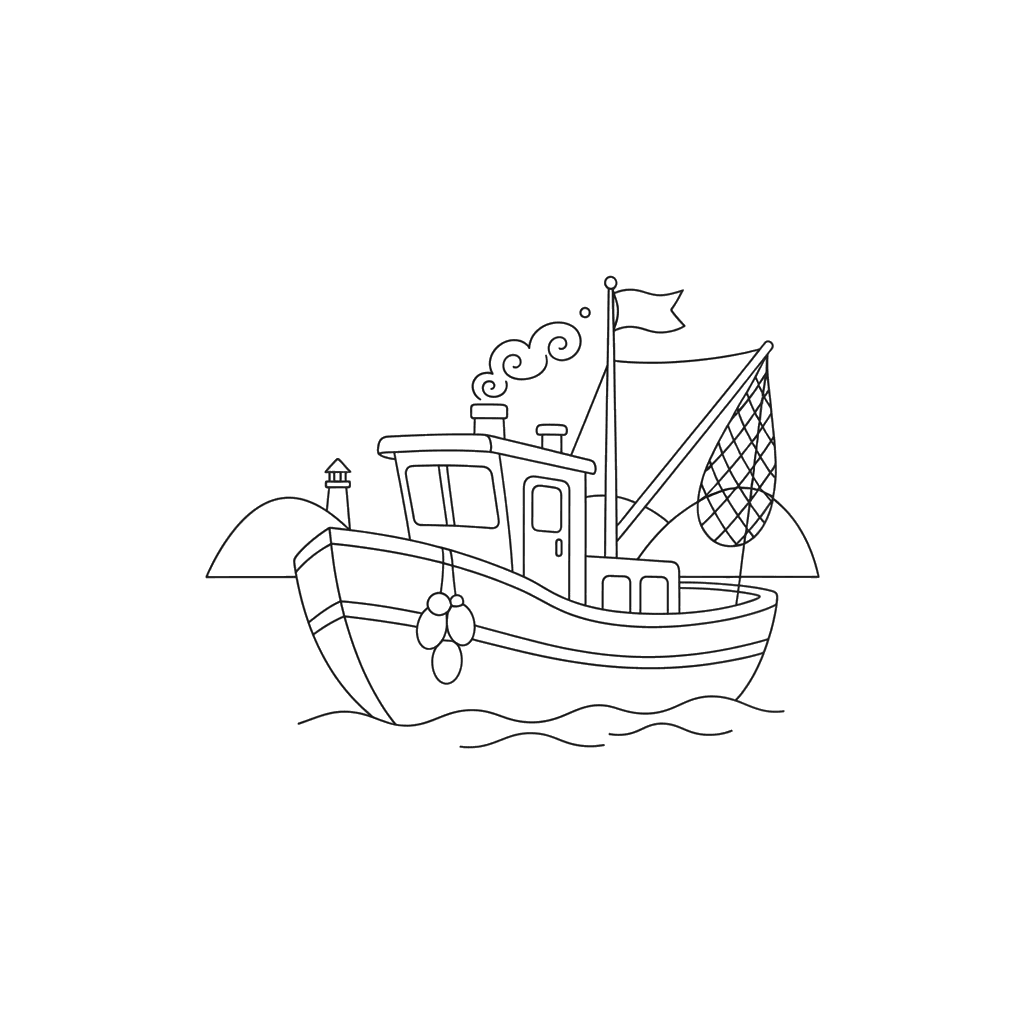 Fishing Boat Returning to Port Coloring Page