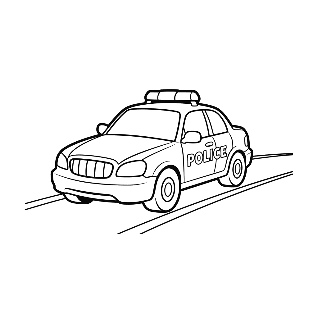 Police Car Patrolling the Street Coloring Page