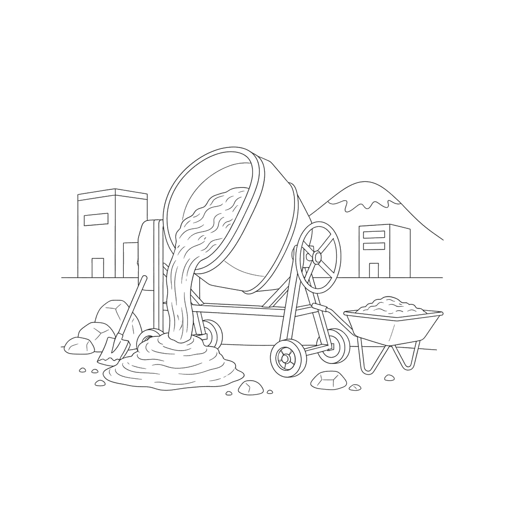 Concrete Mixer Preparing Mortar Coloring Page