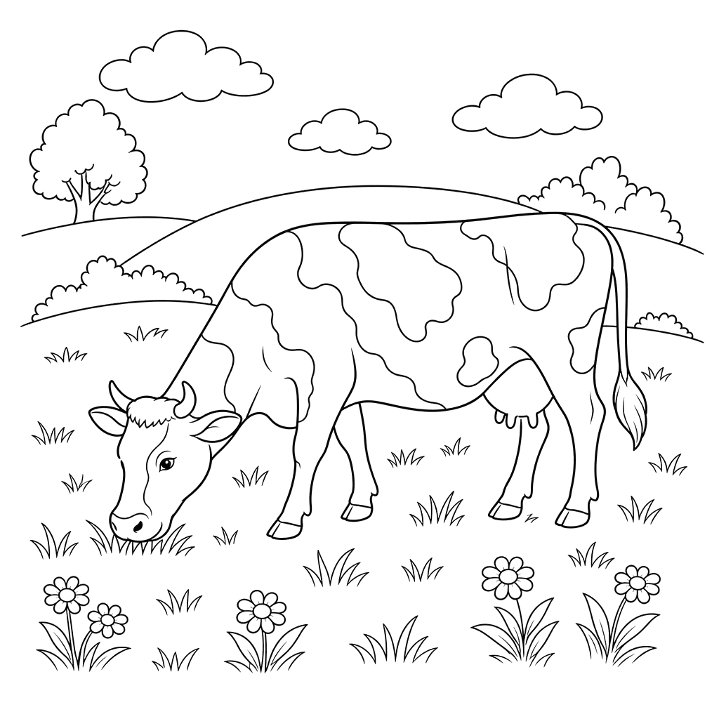 Cow Grazing on Meadow