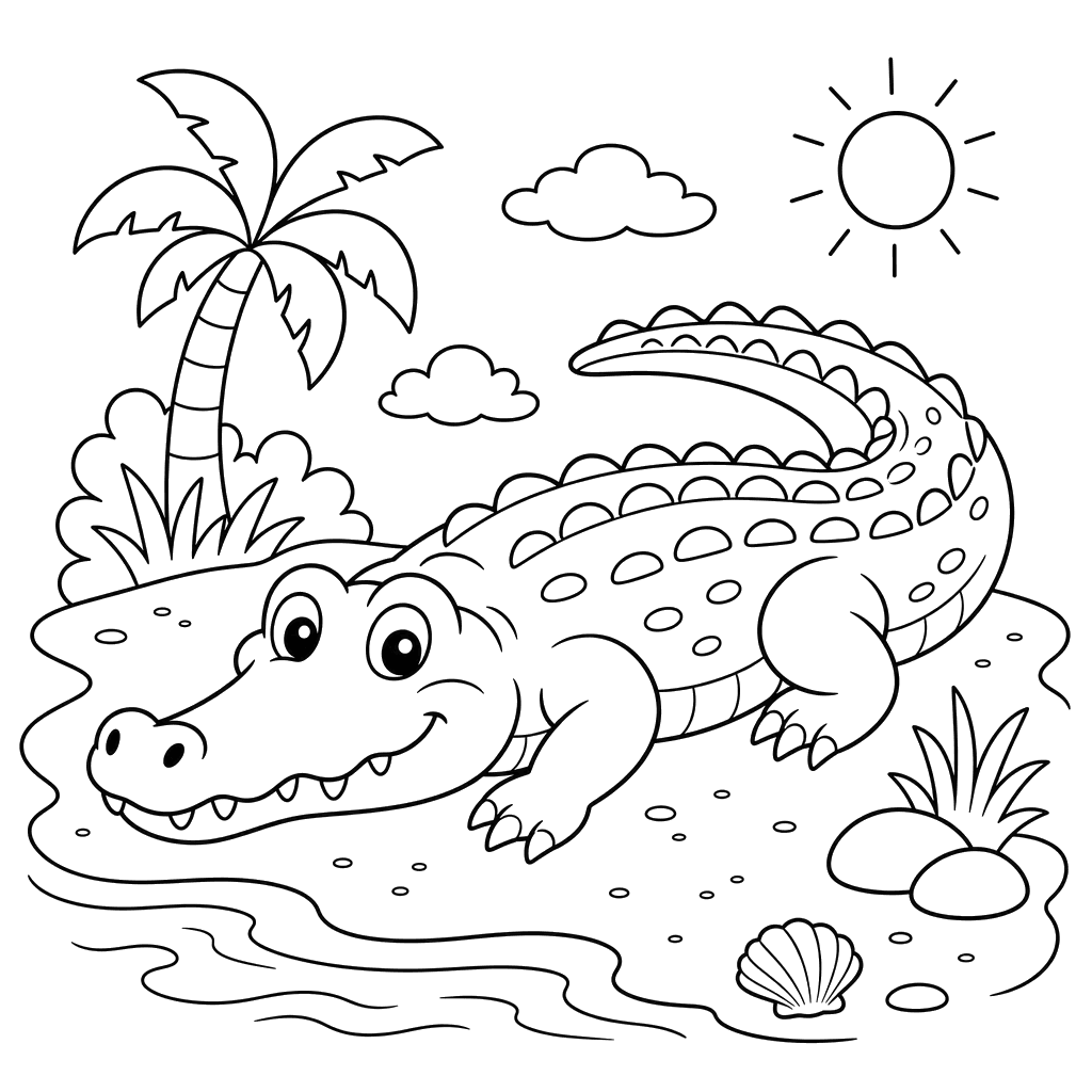 Crocodile on a Sandy Shore coloring page