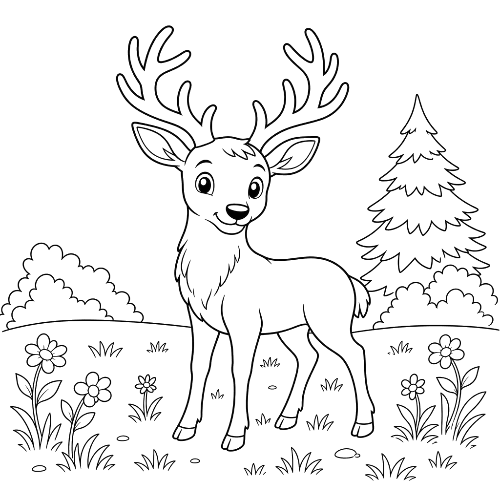 Deer with Antlers in Meadow