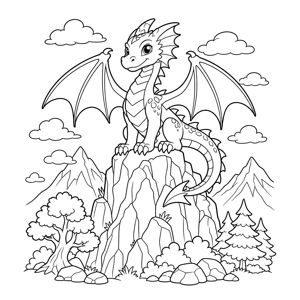 Dragon on a Cliff Coloring Page