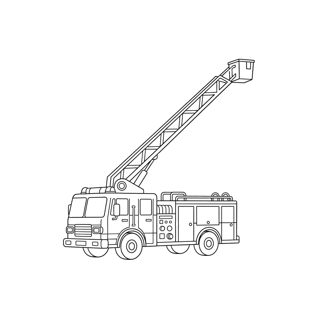 Fire Truck with Raised Ladder Coloring Page
