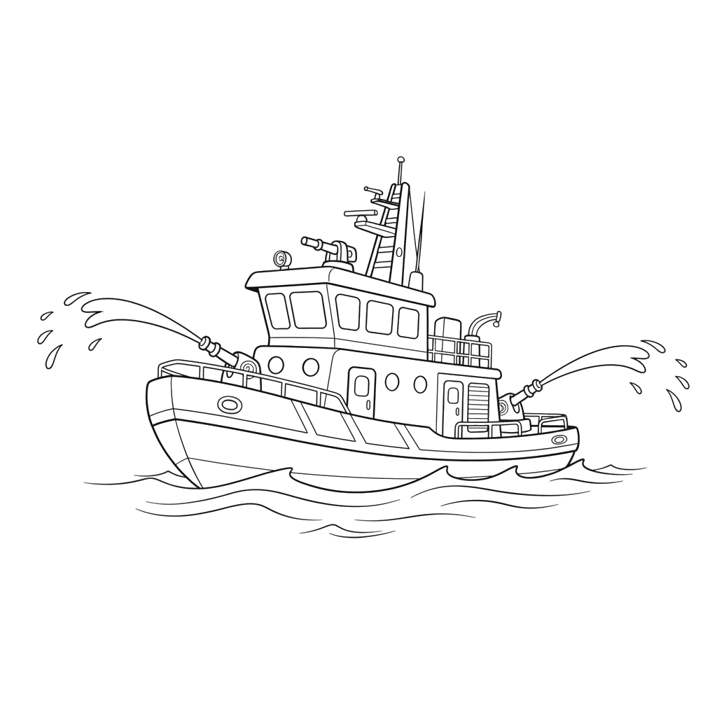 Fireboat on Water Coloring Page