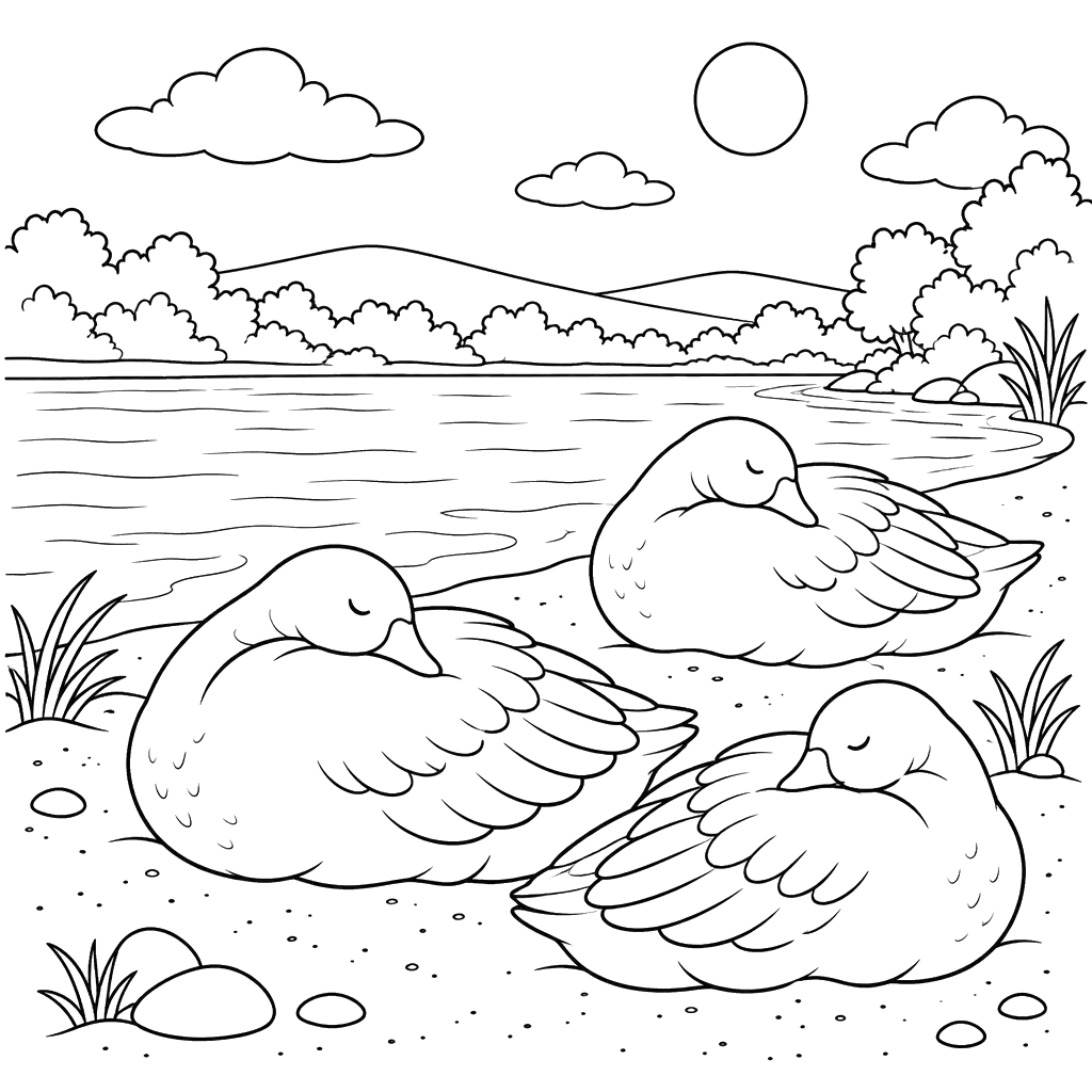 Sleeping Geese on the Riverbank