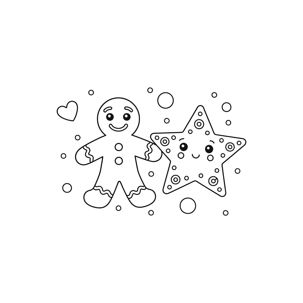 Gingerbread Man and Star Coloring Page